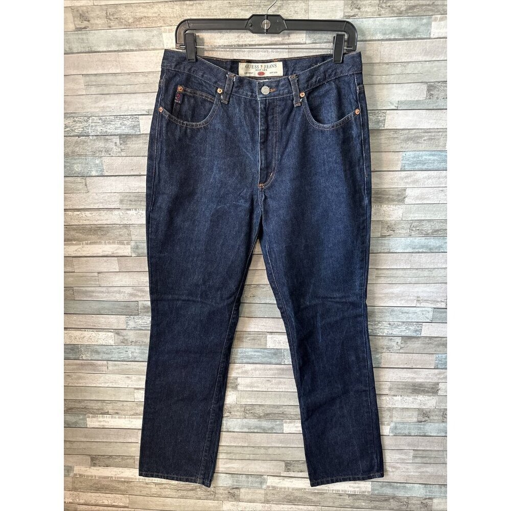 Women’s Guess Denim Jeans Dark Wash Vintage Low Waist Boot Leg Size 31